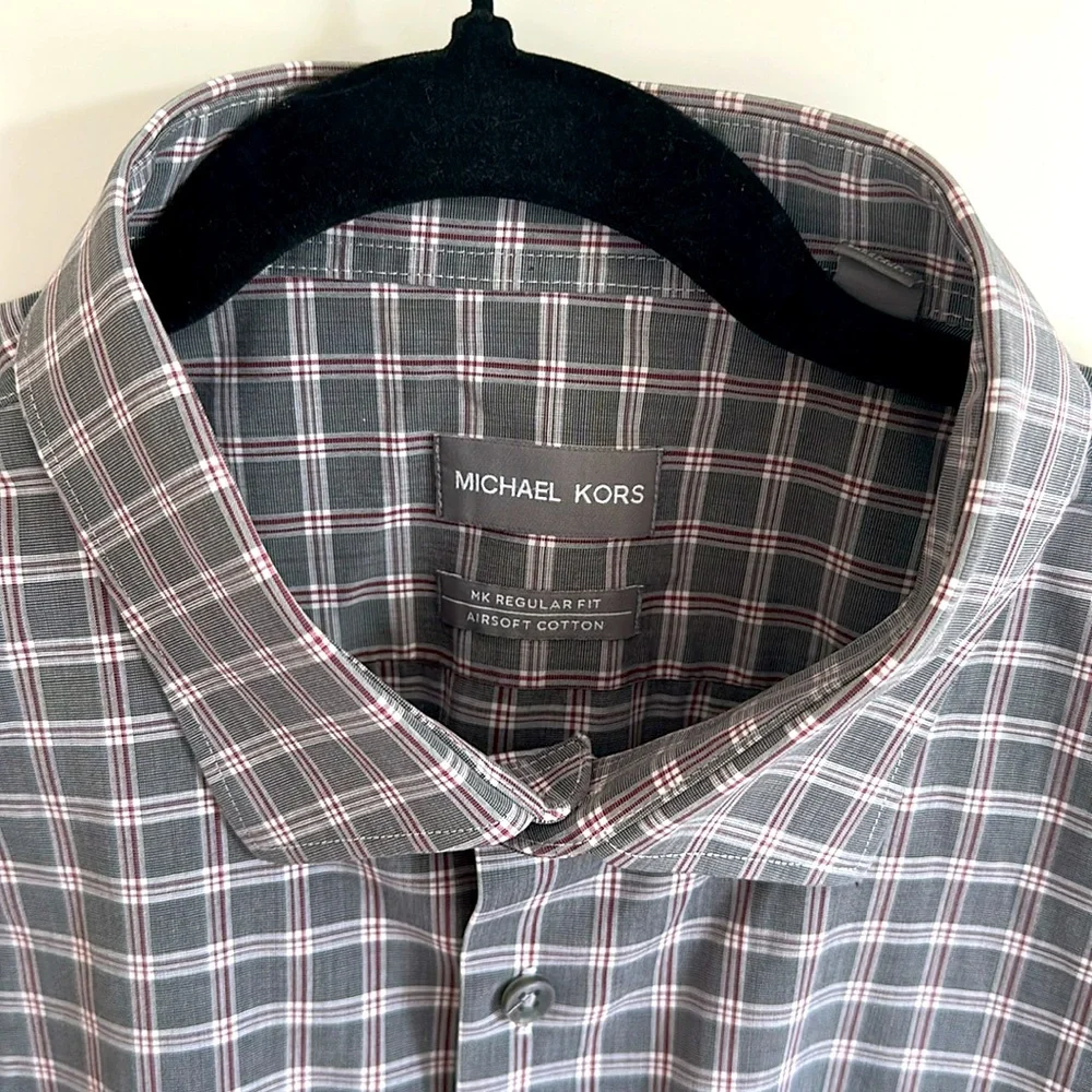 Michael Kors Gray Checkered Regular Fit Airsoft  Cotton Button Down Dress Shirt